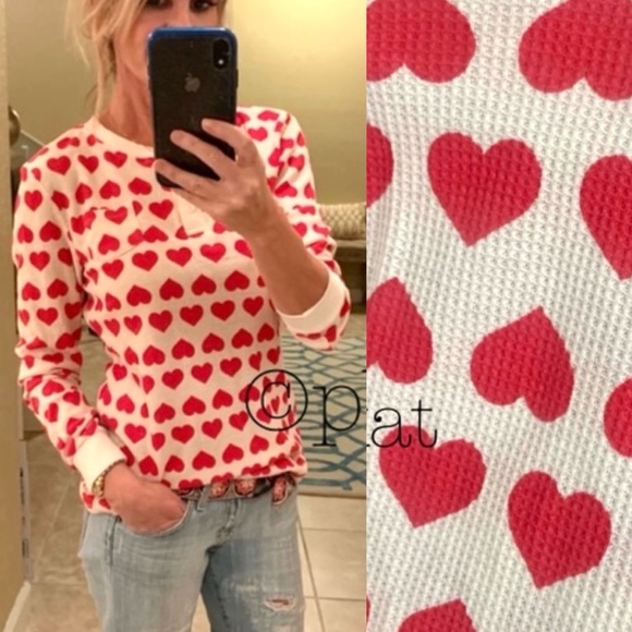 Buckle Tops - Heart Print Henley Red Hearts Top